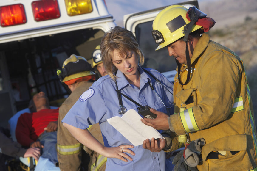 Firefighter discussed patient information with a patient care provider